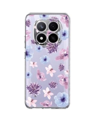 Etui do Xiaomi Redmi Note 14 Pro 4G przeźroczyste, silikonowe Flexi, kwiatki niebieskie, fioletowe