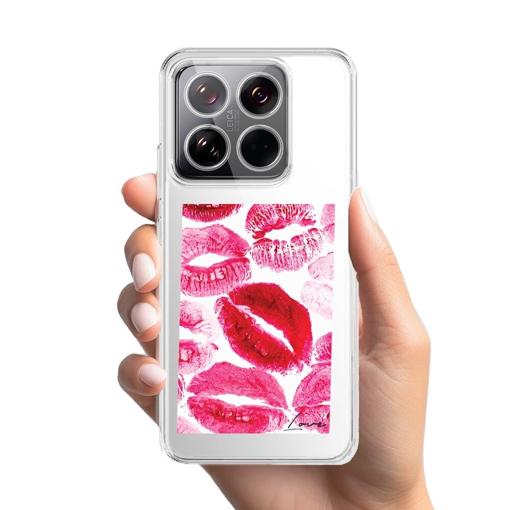 Etui do Xiaomi 14 przeźroczyste, silikonowe Flexi, pocałunki z napisem "love" - obrazek 2