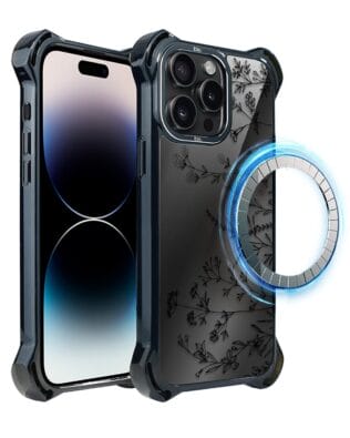 Etui do iPhone 14 Pro IBIZU DropGuard Ultra z MagSafe, Midnight, Dotyk kwiatów