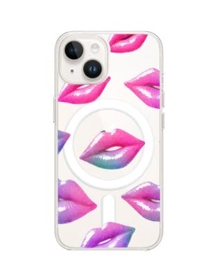 Etui do iPhone 13 Mini z MagSafe przeźroczyste, silikonowe Flexi, hologramowe usta