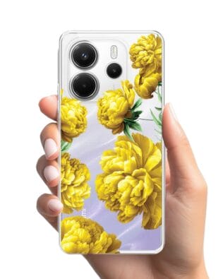 Etui do Xiaomi Redmi Note 14 4G przeźroczyste, silikonowe Flexi, żółte piwonie