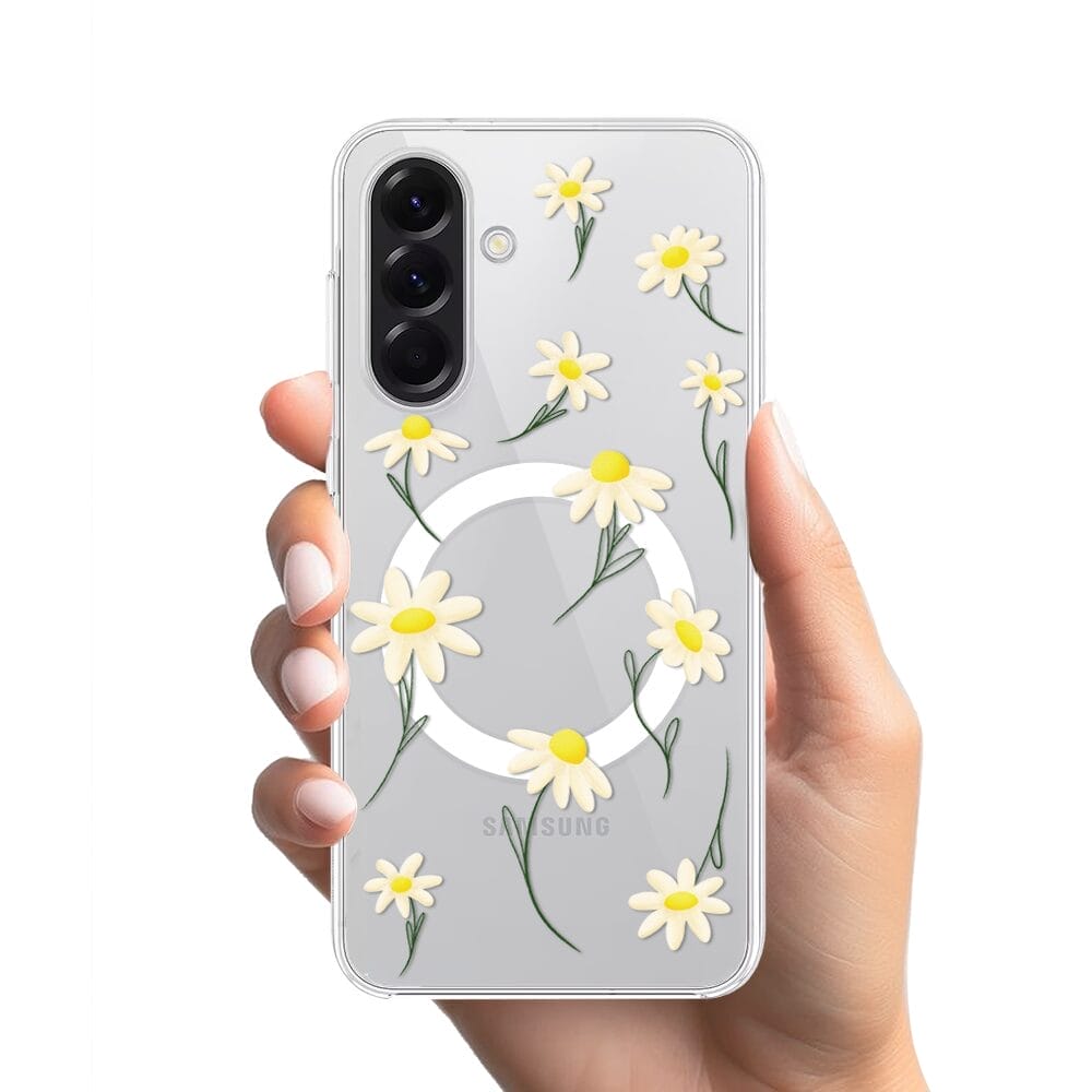 Etui do Samsung Galaxy A56 5G z MagSafe przeźroczyste, silikonowe Flexi, stokrotki - obrazek 2