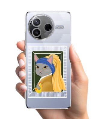 Etui do Xiaomi POCO F7 Pro przeźroczyste, silikonowe Flexi, kotek z kurczakiem