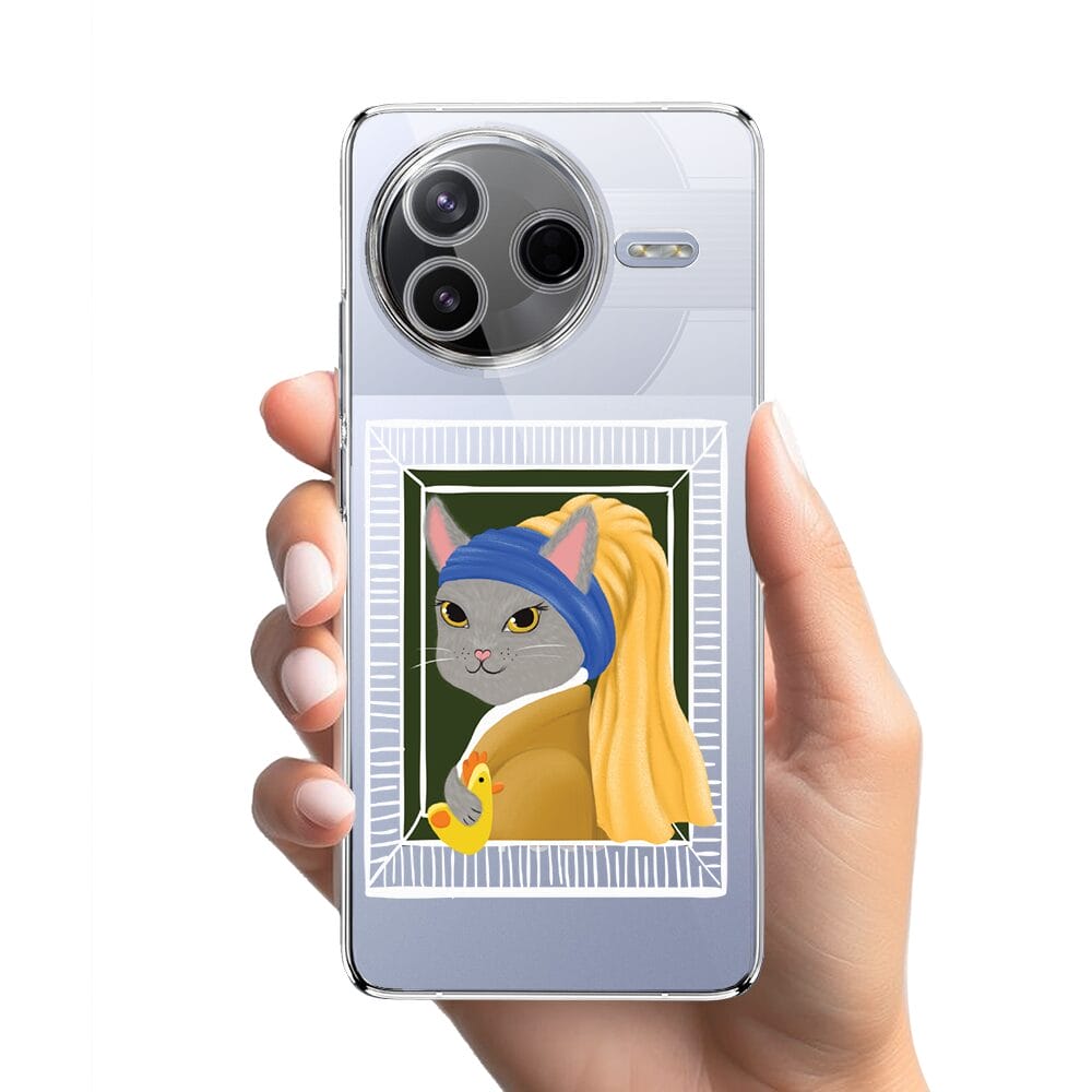 Etui do Xiaomi POCO F7 Pro przeźroczyste, silikonowe Flexi, kotek z kurczakiem - obrazek 2