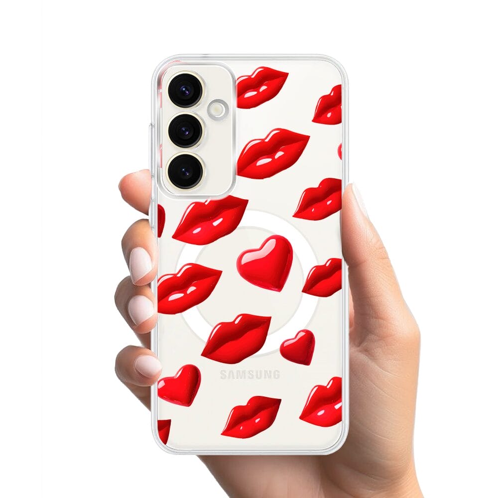 Etui do Samsung Galaxy S23 FE 5G z MagSafe przeźroczyste, silikonowe Flexi, czerwone usta - obrazek 2