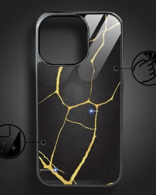 Etui do iPhone 16 Pro IBIZU Elite Glass z MagSafe, Kintsugi, czarna porcelana, czarne