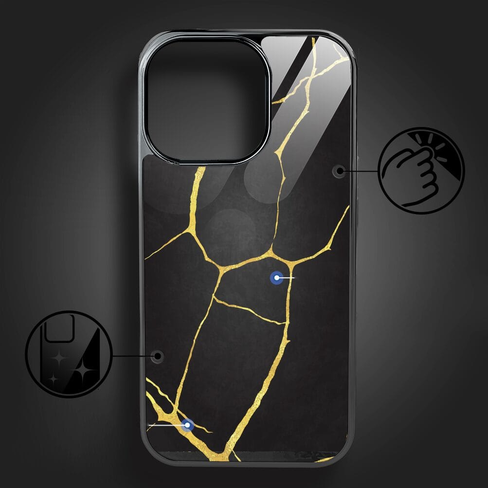 Etui do iPhone 16 Pro IBIZU Elite Glass z MagSafe, Kintsugi, czarna porcelana, czarne - obrazek 2