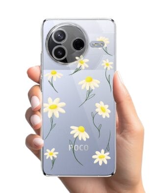 Etui do Xiaomi POCO F7 Pro przeźroczyste, silikonowe Flexi, stokrotki