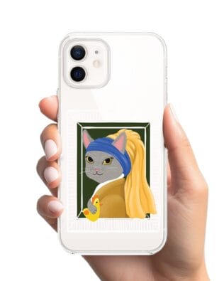 Etui do iPhone 12 przeźroczyste, silikonowe Flexi, kotek z kurczakiem