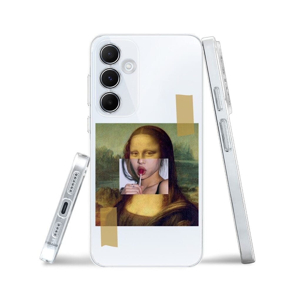 Etui do Samsung Galaxy A35 5G przeźroczyste, silikonowe Flexi, Mona Lisa z lizakiem - obrazek 3