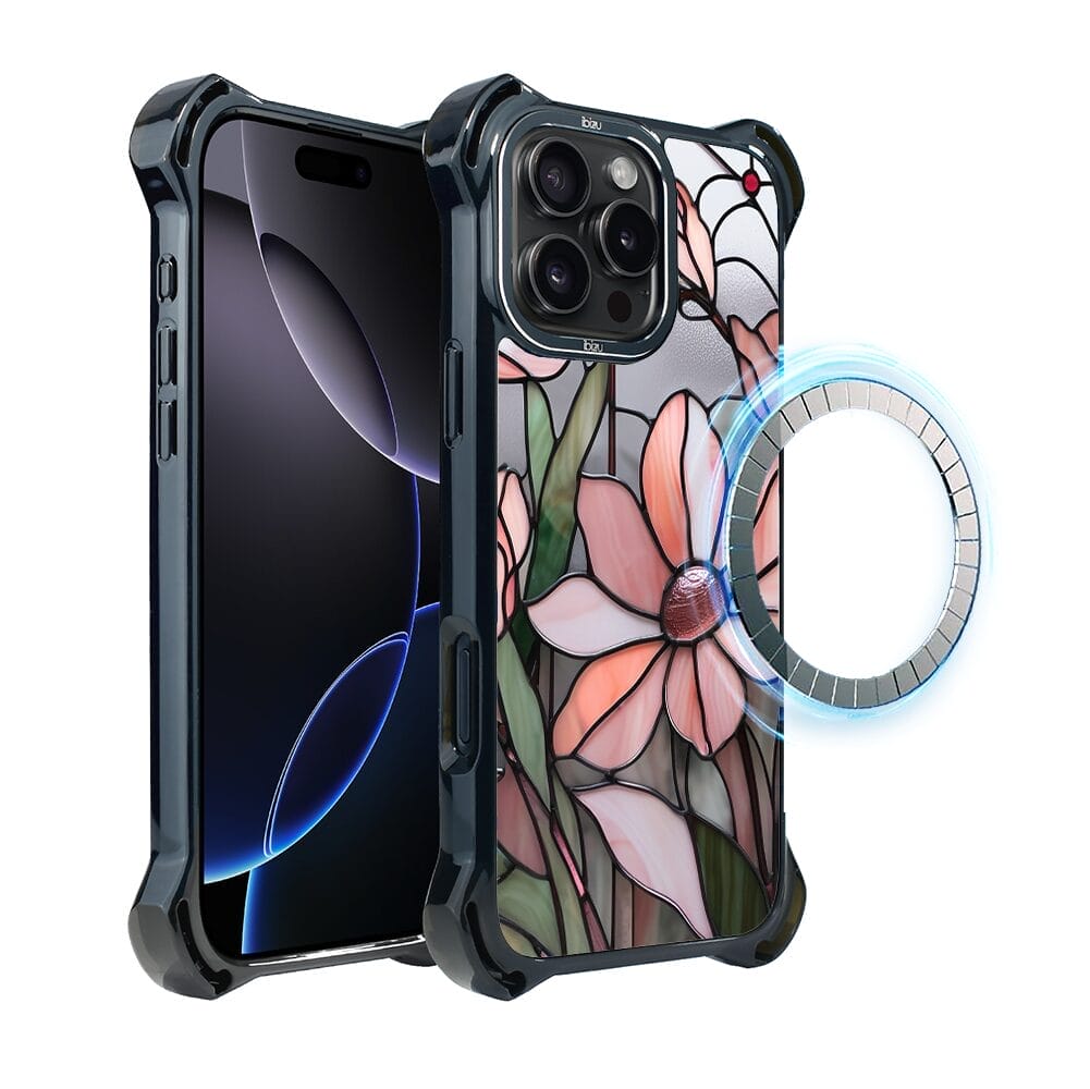 Etui do iPhone 16 Pro, IBIZU DropGuard Ultra z MagSafe, Barwy Szkła, Różowa magnolia