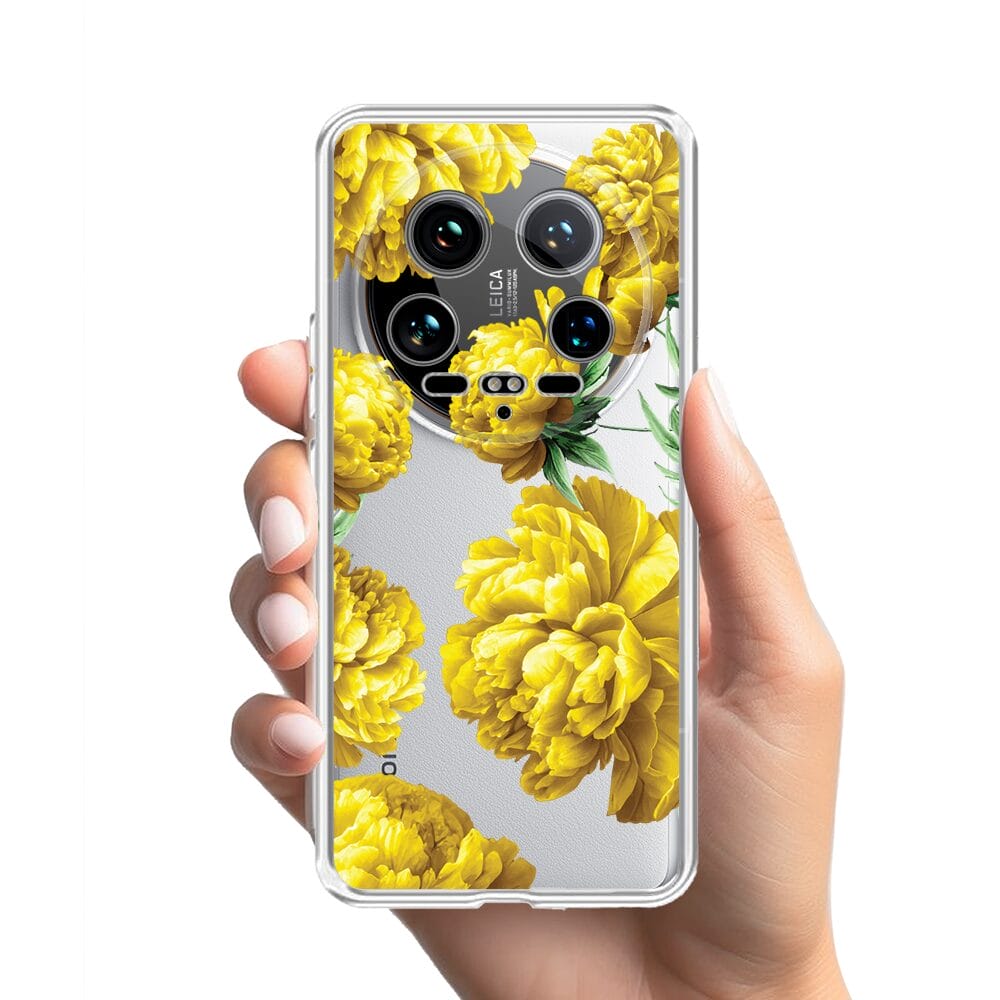 Etui do Xiaomi 14 Ultra przeźroczyste, silikonowe Flexi, żółte piwonie - obrazek 2