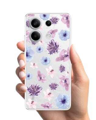 Etui do Xiaomi Redmi Note 13 Pro 5G przeźroczyste, silikonowe Flexi, kwiatki niebieskie, fioletowe