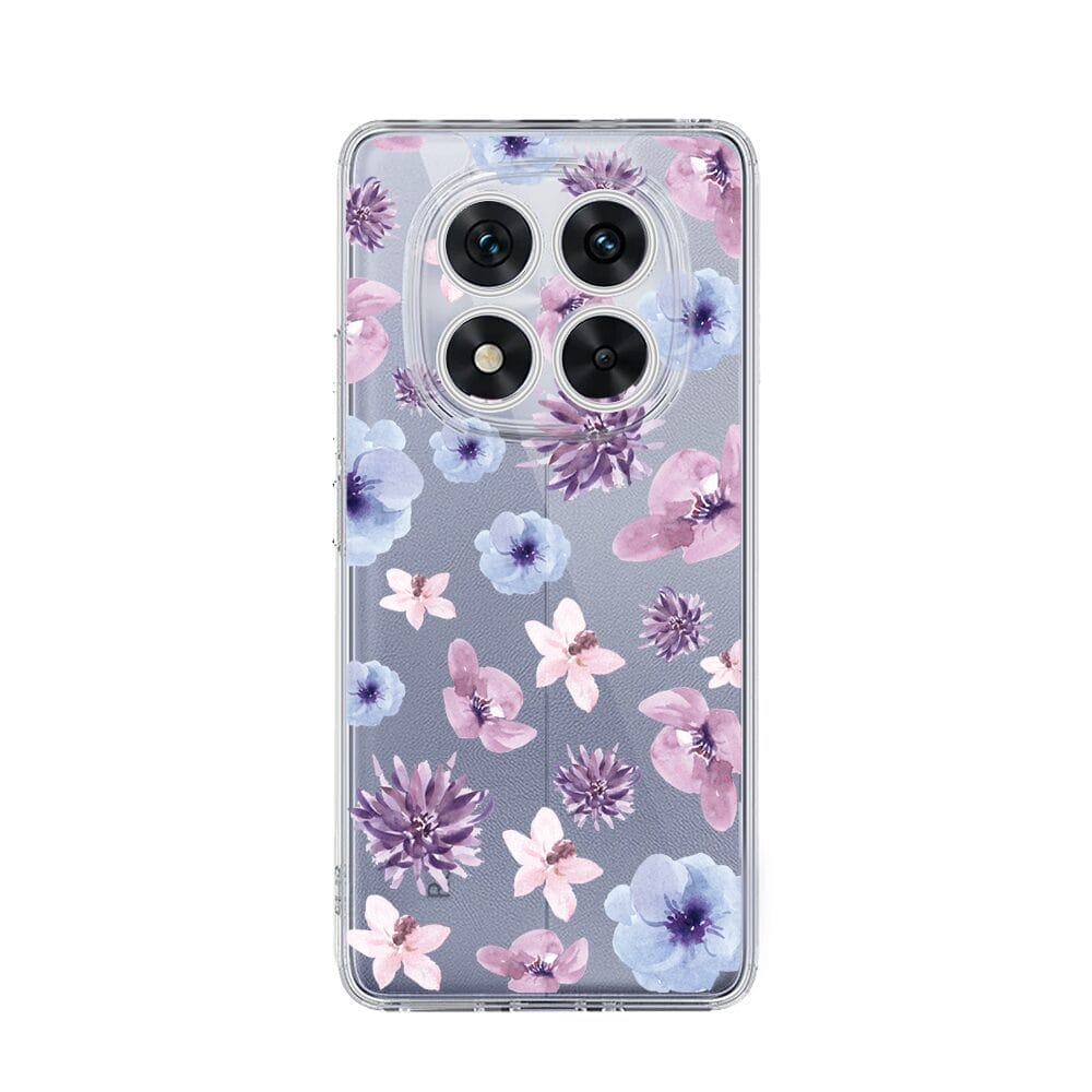 Etui do Xiaomi Redmi Note 14 Pro 5G przeźroczyste, silikonowe Flexi, kwiatki niebieskie, fioletowe