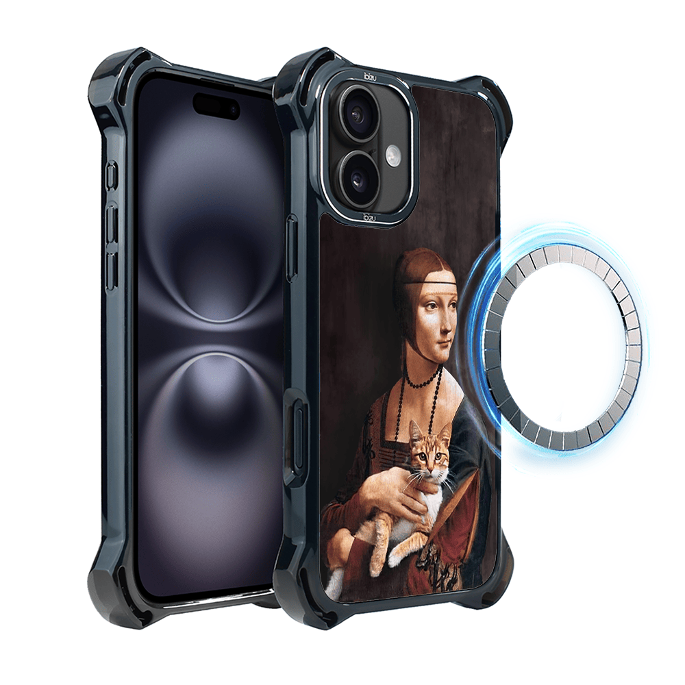 Etui iPhone 16 IBIZU DropGuard Ultra z MagSafe, Leonardo Da Vinci, dama z kotem