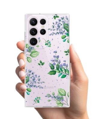 Etui do Samsung Galaxy S23 Ultra przeźroczyste, silikonowe Flexi, fioletowe kwiatki