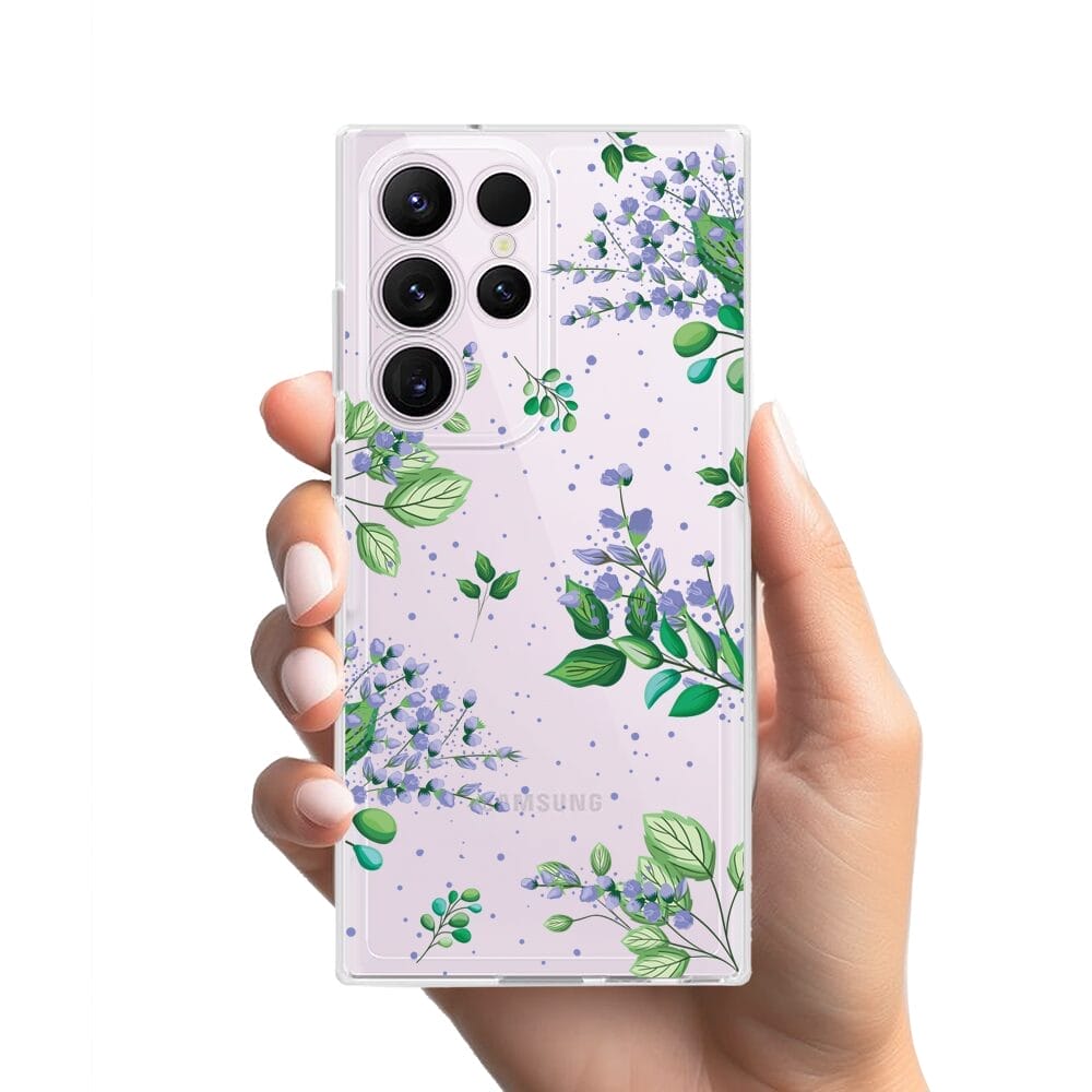 Etui do Samsung Galaxy S23 Ultra przeźroczyste, silikonowe Flexi, fioletowe kwiatki - obrazek 2