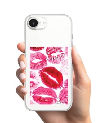 Etui do iPhone 16e przeźroczyste, silikonowe Flexi, pocałunki z napisem „love”