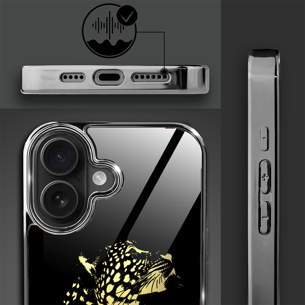 Etui do iPhone 16 IBIZU Elite Glass z MagSafe Golden Midnight, Lampart, czarne - obrazek 3