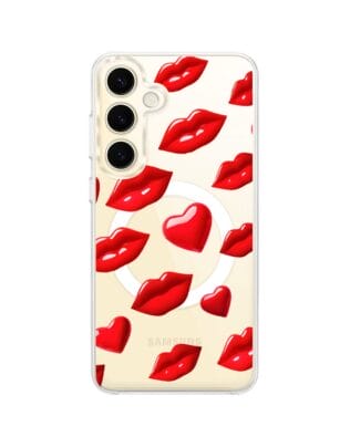 Etui do Samsung Galaxy S24 z MagSafe przeźroczyste, silikonowe Flexi, czerwone usta