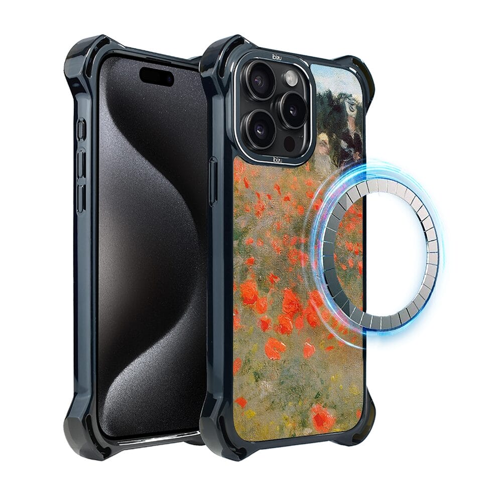 Etui iPhone 15 Pro Max IBIZU DropGuard Ultra z MagSafe, Claude Monet, pole maków