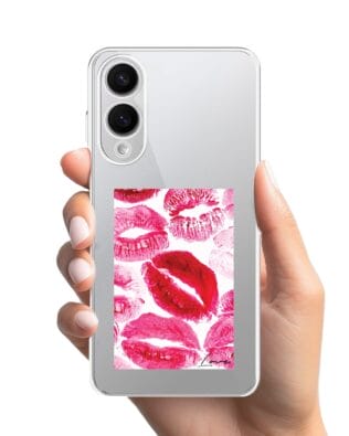 Etui do Samsung Galaxy S25 Edge przeźroczyste, silikonowe Flexi, pocałunki z napisem „love”