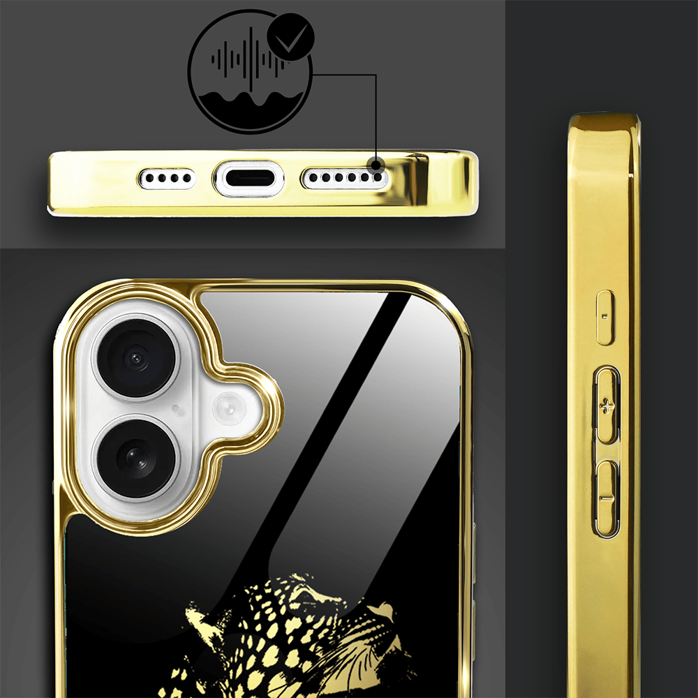 Etui do iPhone 16 IBIZU Elite Glass z MagSafe Golden Midnight, Lampart, złote - obrazek 3