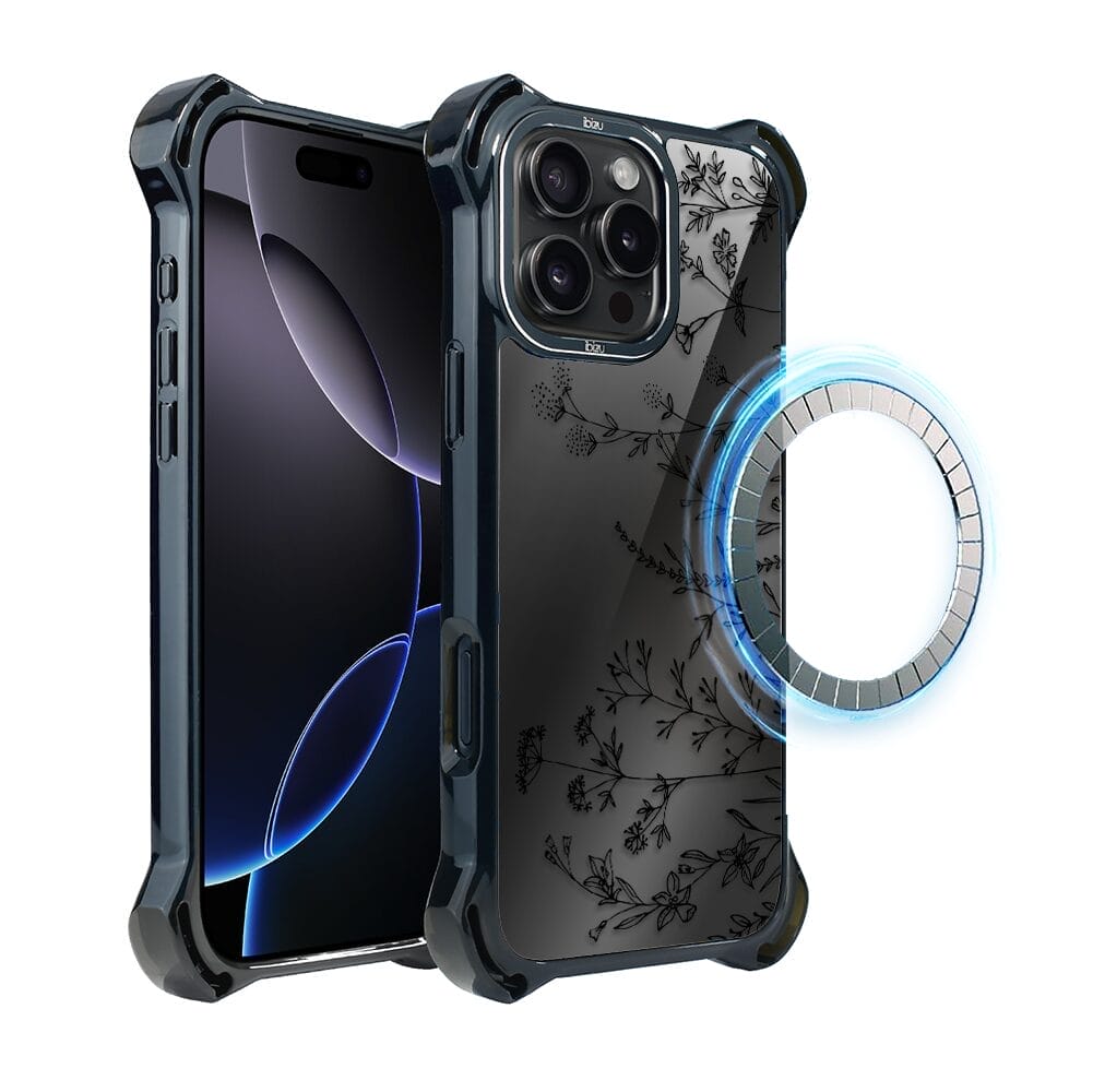 Etui iPhone 16 Pro Max IBIZU DropGuard Ultra z MagSafe, Midnight, Dotyk kwiatów
