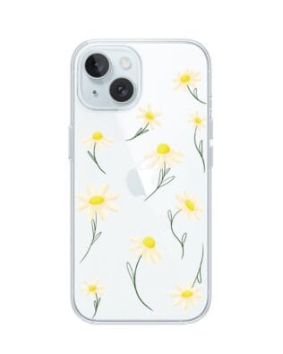 Etui do iPhone 15 przeźroczyste, silikonowe Flexi, stokrotki
