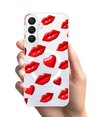 Etui do Samsung Galaxy A25 5G z MagSafe przeźroczyste, silikonowe Flexi, czerwone usta