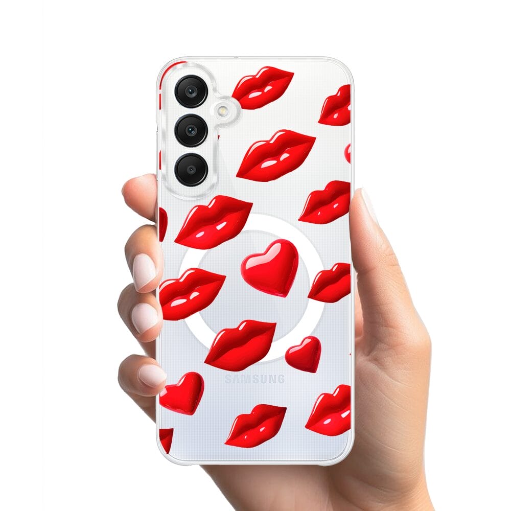 Etui do Samsung Galaxy A25 5G z MagSafe przeźroczyste, silikonowe Flexi, czerwone usta - obrazek 2