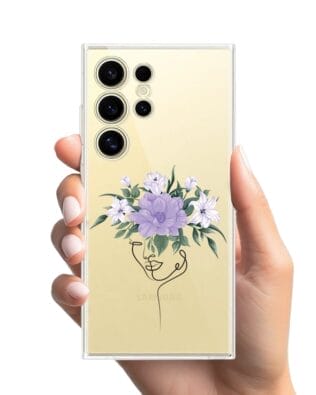 Etui do Samsung Galaxy S24 Ultra przeźroczyste, silikonowe Flexi, kobieta z kwiatami