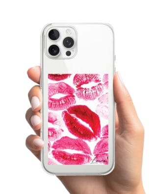 Etui do iPhone 12 Pro przeźroczyste, silikonowe Flexi, pocałunki z napisem „love”