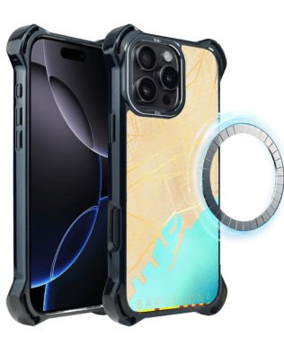 Etui do iPhone 16 Pro Max IBIZU DropGuard Ultra z MagSafe, Mapy świata, Barcelona