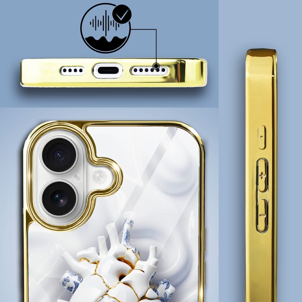 Etui do iPhone 16 Plus IBIZU Elite Glass z MagSafe, Kintsugi Art, porcelanowe serce, złote - obrazek 7