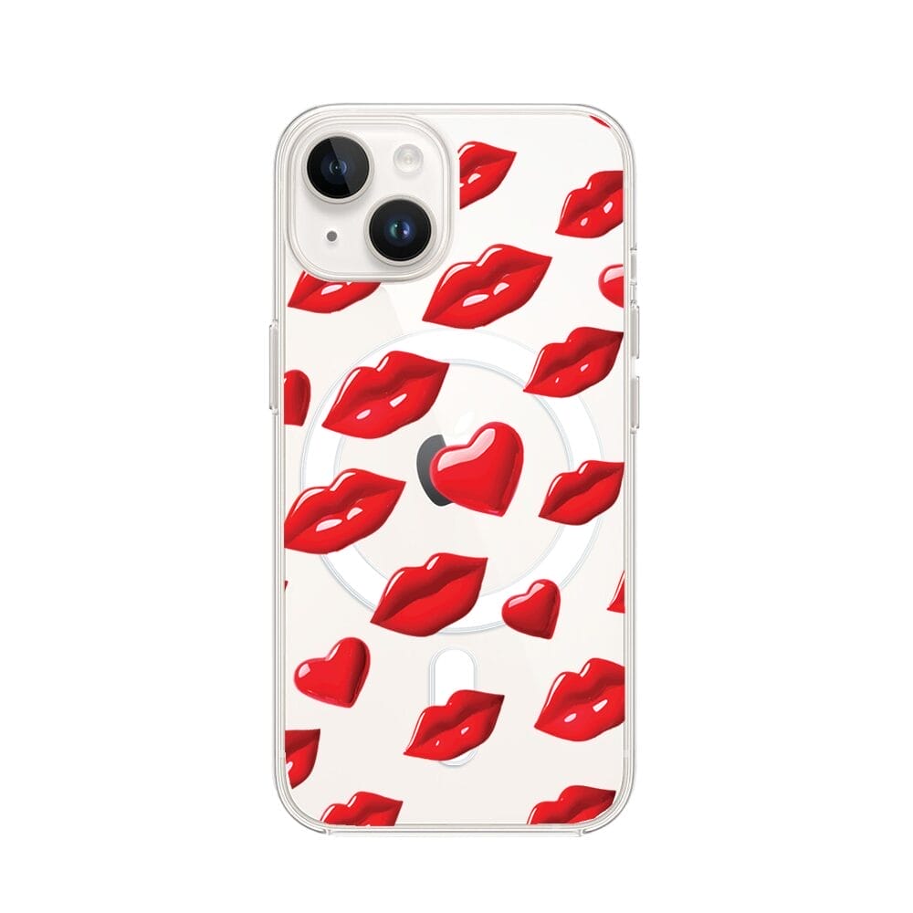 Etui do iPhone 13 z MagSafe przeźroczyste, silikonowe Flexi, czerwone usta