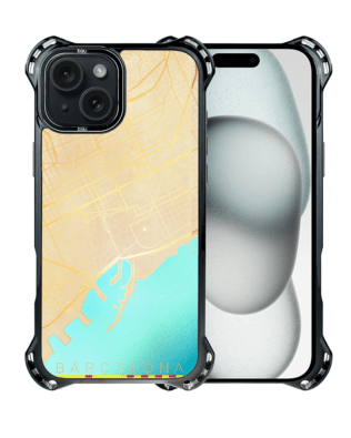 Etui do iPhone 15 IBIZU DropGuard Ultra z MagSafe, mapy świata, Barcelona