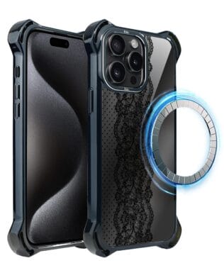 Etui do iPhone 15 Pro Max IBIZU DropGuard Ultra z MagSafe, Midnight, Ornamentowa koronka