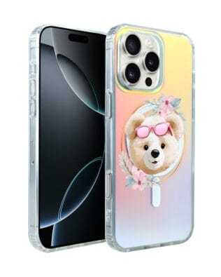 Etui do iPhone 16 Pro Max IBIZU California Sunset z MagSafe, zmieniające kolor, Flower Queen, miś z kwiatami