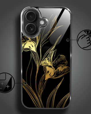 Etui do iPhone 16 IBIZU Elite Glass z MagSafe Golden Midnight, Królewskie irysy, czarne