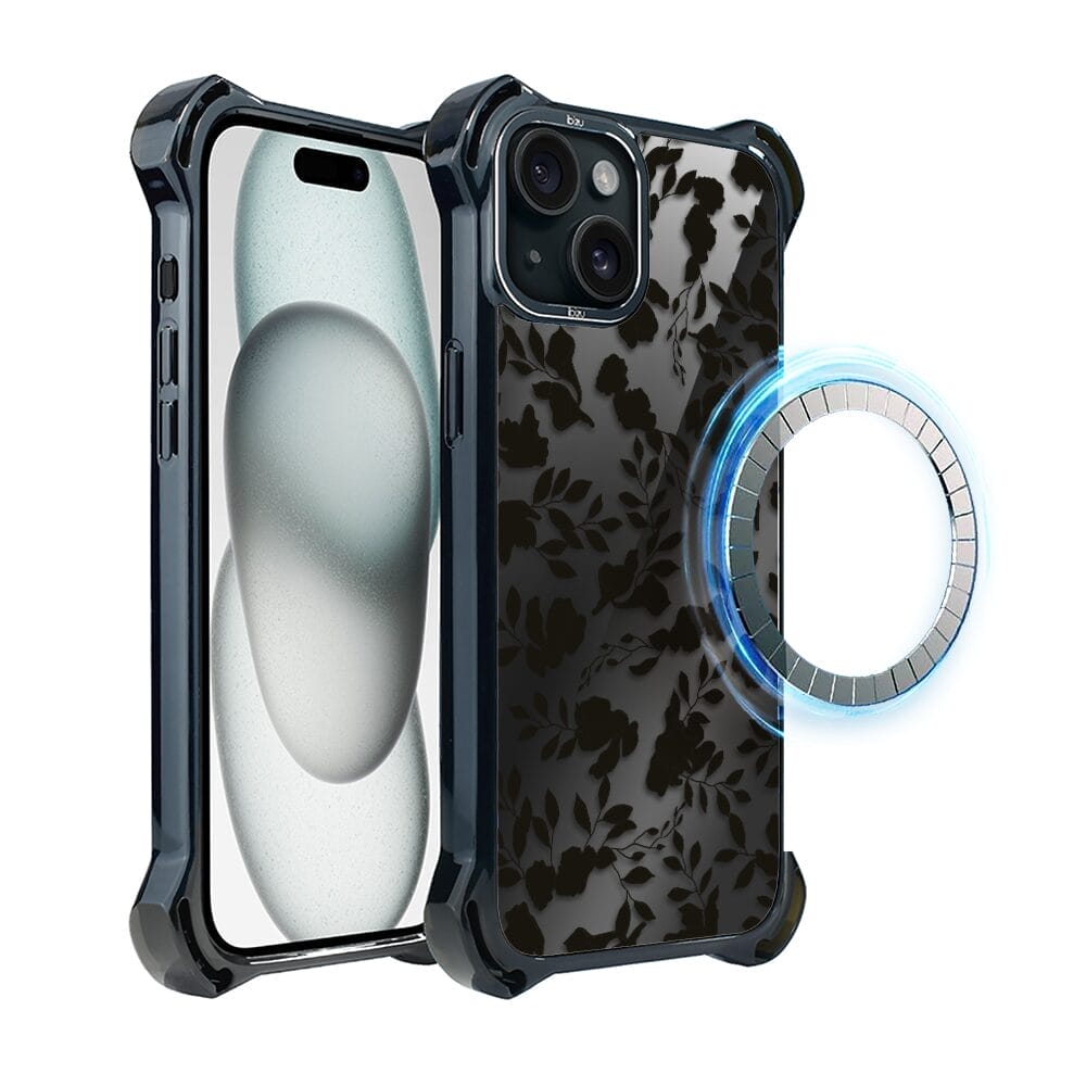 Etui do iPhone 15 IBIZU DropGuard Ultra z MagSafe, Midnight, Cienie liści