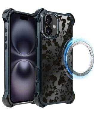 Etui do iPhone 16 IBIZU DropGuard Ultra z MagSafe, Midnight, Cienie liści