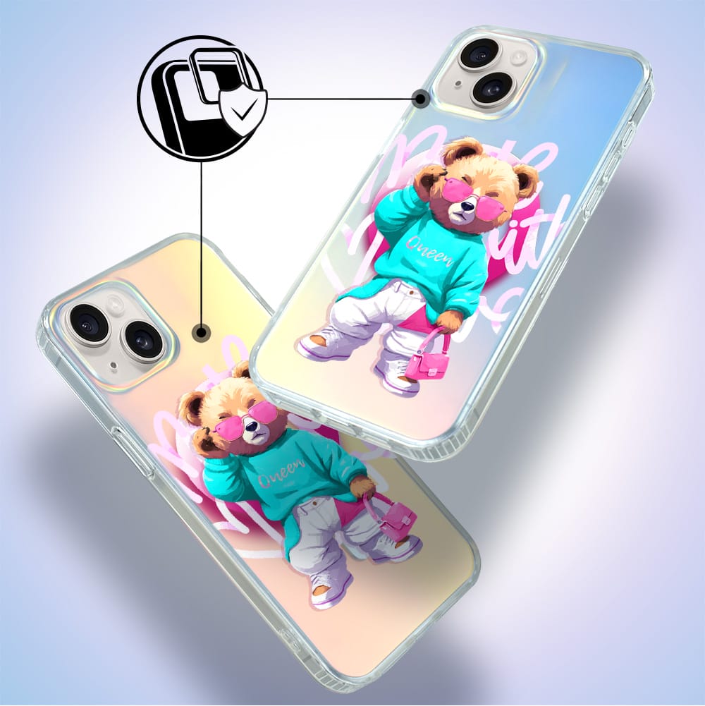 Etui do iPhone 14 IBIZU California Sunset z MagSafe, zmieniające kolor, Pink Queen, stylowy miś - obrazek 4