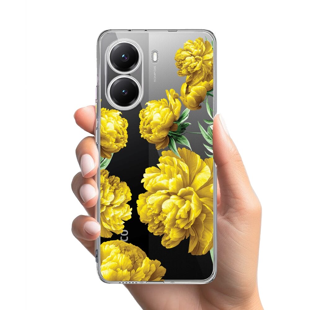 Etui do Xiaomi POCO X7 Pro przeźroczyste, silikonowe Flexi, żółte piwonie - obrazek 2