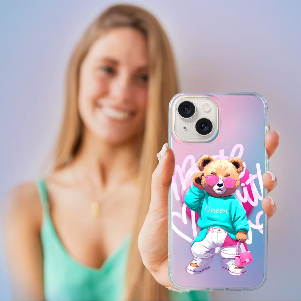 Etui do iPhone 14 IBIZU California Sunset z MagSafe, zmieniające kolor, Pink Queen, stylowy miś - obrazek 5