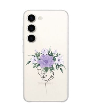 Etui do Samsung Galaxy S23 przeźroczyste, silikonowe Flexi, kobieta z kwiatami