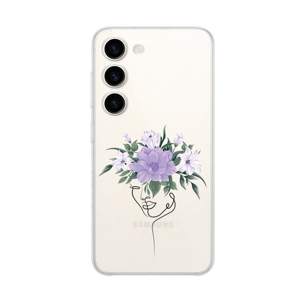 Etui do Samsung Galaxy S23 przeźroczyste, silikonowe Flexi, kobieta z kwiatami