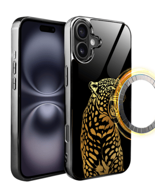 Etui do iPhone 16 Plus IBIZU Elite Glass z MagSafe Golden Midnight, Ryczący Jaguar, czarne