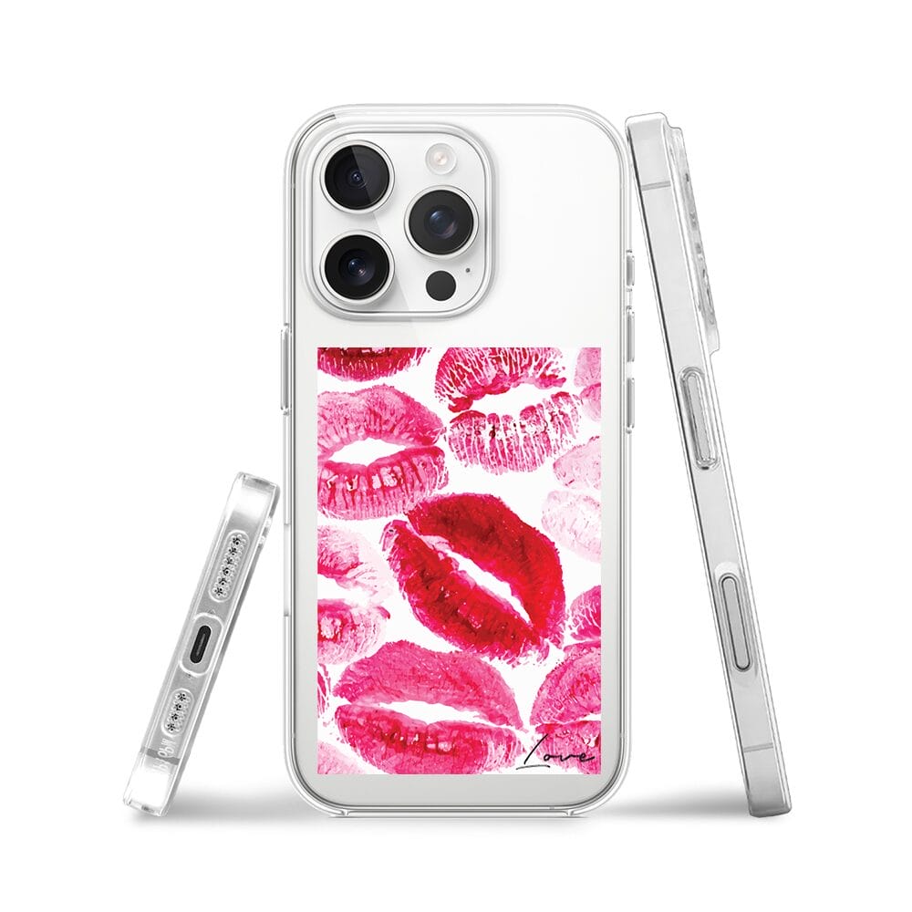 Etui do iPhone 16 Pro Max przeźroczyste, silikonowe Flexi, pocałunki z napisem "love" - obrazek 3