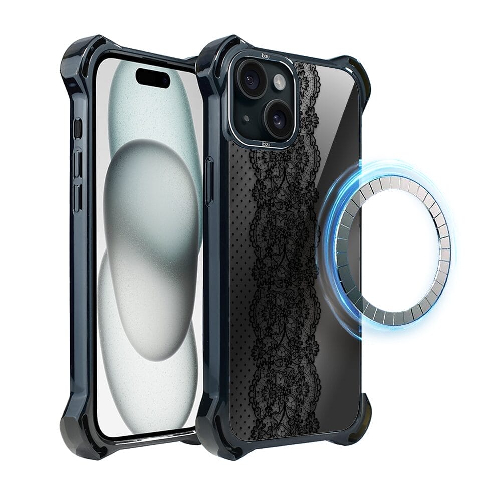 Etui do iPhone 15 IBIZU DropGuard Ultra z MagSafe, Midnight, Ornamentowa koronka
